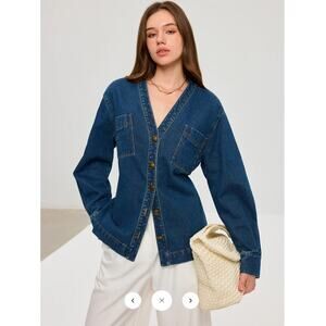 Commense Denim V-Neck Button-Front Jacket Sz XL